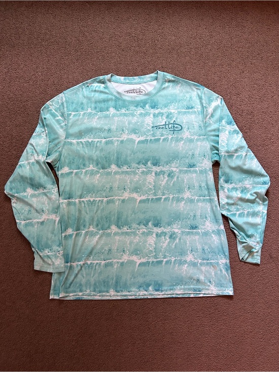 reel life Other - Men’s Reel Life Fishing Shirt Sz Large Teal&White Print Long Sleeved